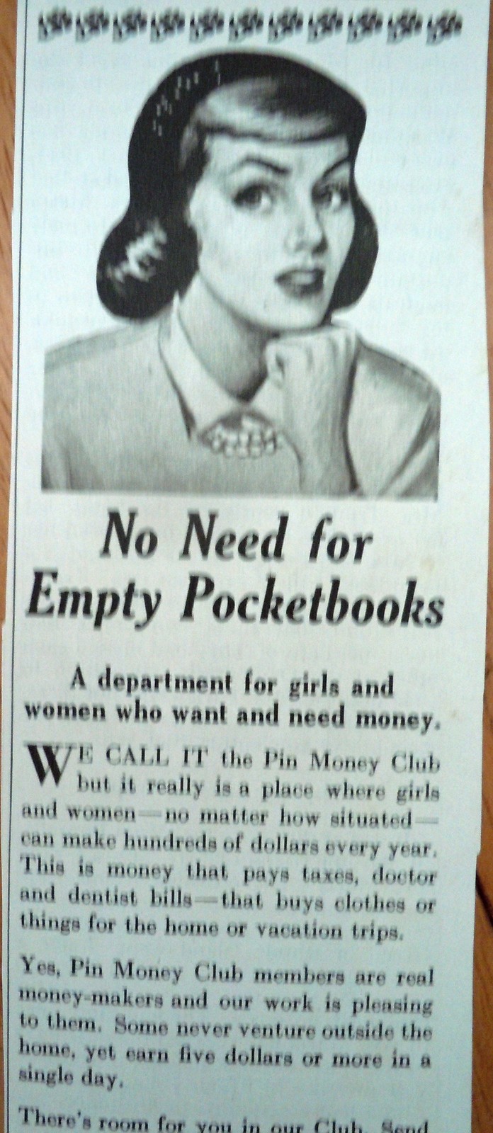 Pin Money Club Margaret Clarke Magazine Advertising Print Ad Art 1948 - $4.99