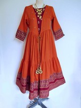 Anarkali Kurta With Jacket S M Orange Maroon Gold Tassels India Long Party Dress - £31.85 GBP