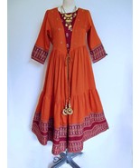 Anarkali Kurta With Jacket S M Orange Maroon Gold Tassels India Long Par... - $54.23 CAD
