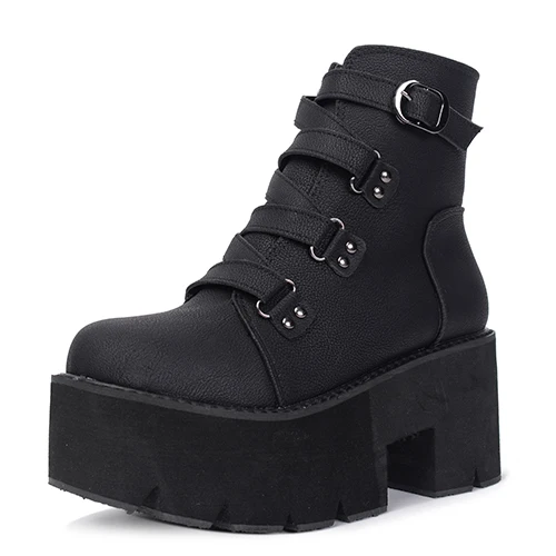 Gydh Spring Autumn Ankle Boots Women Platform Boots Sole Buckle Black Leather PU - £206.35 GBP