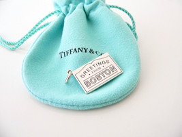 Tiffany &amp; Co Boston Postcard Blue Enamel Travel Charm 4 Necklace Bracelet MINT - £352.87 GBP