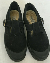 vintage black canvas shoes with buckle closure black tread soles east side  - $27.03 CAD