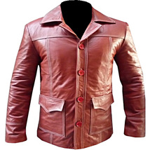 Brad Pit Fight Club Jacket. Real Cowhide Leather Fashion Red Leather Coat - $209.99