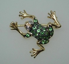 2Ct Simulated Green Emerald &amp; Diamond Frog Pin Brooch925 Silver Gold Plated - £145.76 GBP