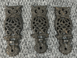 Vtg Cast Iron Owls Trivet Coaster Set Hot Pad Lot of 3 Black Metal Trivet Wall - £12.36 GBP