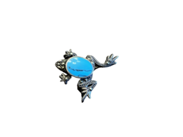 Frog  Brooch 925 Sterling Silver with Turquoise Pin Vintage 1.5 Inch Long - $36.33