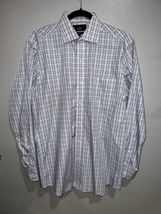 BUTTONED DOWN Luxury Shirt-Medium Supima Cotton-White/Blue Plaid L/S Men... - £9.78 GBP