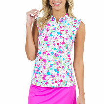 NWT Ladies IBKUL Denis White Multi Ruffle Sleeveless Golf Shirt Top - L &amp; XXL  - £51.14 GBP