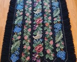 Vintage Needlepoint Black Area Rug w/mulitcolor Floral Design Fringed  6... - $123.75