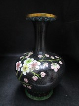 Vintage Chinese Coisonne Enamel Chrysanthemum cherry blossom on black 6.50&quot; - £59.35 GBP