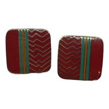 Vintage Cloisonne Earrings Pierced Laurel Burch Ahktar Red enamel Mod Geo - £13.91 GBP