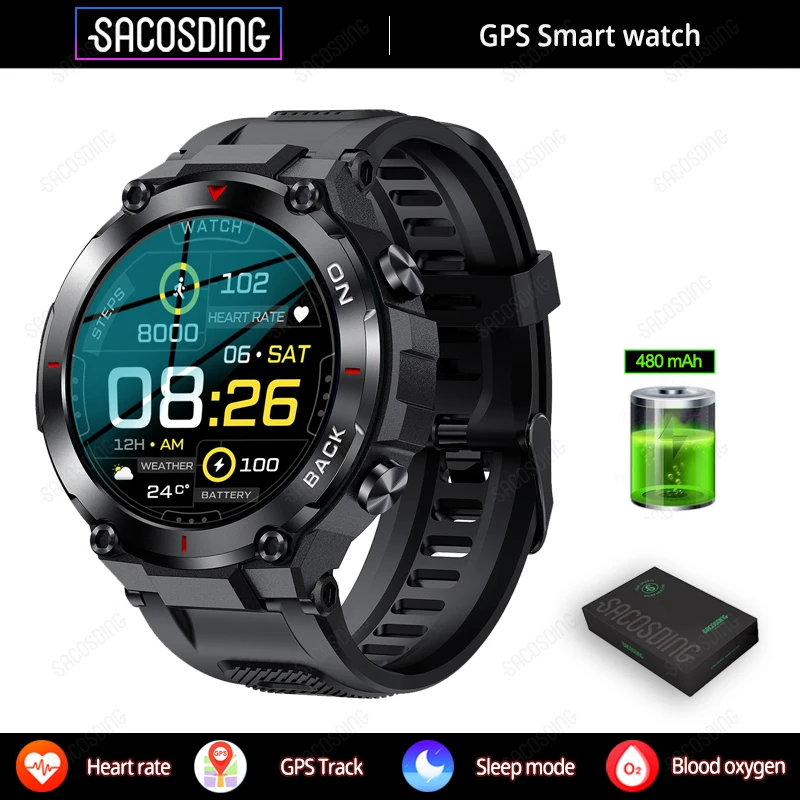 GPS Track Smart Watch Men New Outdoor Sport Watch 5ATM Waterproof Fitness 24hour - £77.38 GBP
