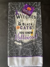 Halloween Kitchen Towel Black Spider Webs “When Witches Go Riding” - £4.70 GBP