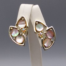 Vintage Tara Mermaid Coin Abalone Earrings, Pink Shell on Gold Tone Clip Ons - £36.43 GBP