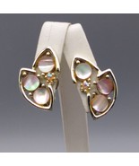 Vintage Tara Mermaid Coin Abalone Earrings, Pink Shell on Gold Tone Clip... - $46.44