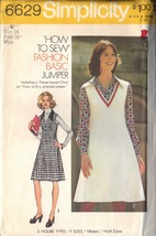 SIMPLICITY 6629 SIZE 14 DATED 1974 MISSES&#39; PRINCESS SEAMED JUMPER 2 STYLES - $3.00