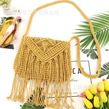 Fashion casual straw bag hollow tassel beach bag flip hand woven bag cotton rope - £22.11 GBP