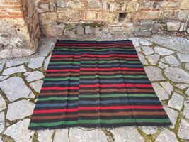 Handmade, woven on a loom, rug, organic wool primitive and rustic rug - $100.00