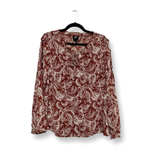 Bobeau Womens Blouse Brown White Paisley Long Sleeve Tie Keyhole Lined L New - £13.77 GBP