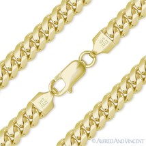 7mm Miami Cuban Link Sterling Silver 14k Yellow Gold-Plated Mens Chain Necklace - £167.96 GBP+