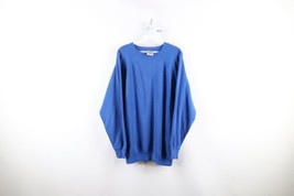 Vintage 90s Streetwear Womens 2XL Faded Blank Crewneck Sweatshirt Royal Blue USA - £31.11 GBP