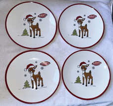 4 Rudolph The Red Nosed Reindeer 8.25” Christmas Salad Plates Red Border... - £47.00 GBP