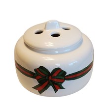Christmas Potpourri Dish Holder Diffuser Scenter Ceramic Ribbon Design Vtg - $11.88