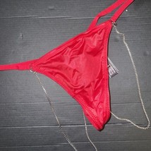 Victoria&#39;s Secret XS,S,M Thong RED silver CRYSTALLIZED STRINGS RHINESTONES - £15.57 GBP