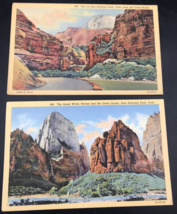 2 - Vtg Zion National Park Linen Postcards Great White Throne &amp; Great Organ - £9.72 GBP