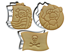 Pirates Set of 3 Cookie Cutters | Pirates Ship | Jolly Roger Skull Flag ... - £3.90 GBP+
