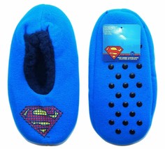 Superman Fuzzy Babba Slipper Socks Size S/M Blue 1 Pair Gripper Bottoms - $10.29