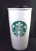 Starbucks ceramic travel mug white with green siren logo black lid 2011 ... - £9.50 GBP