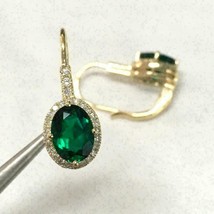 3Ct Simulated Oval Cut Green Emerald &amp; Diamond Earrings 14k Yellow Gold Plated - £36.01 GBP