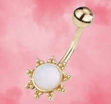 Sun Belly Bar / Belly Ring - Body Piercing Jewellery - Gold And Opal cry... - £8.55 GBP