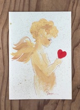 Golden Cupid with Red Heart in Acrylics Greeting Card - £8.82 GBP