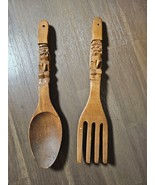 Vintage MCM Large Carved Wooden Fork and Spoon Wall Decor Tiki Totem - €16,76 EUR