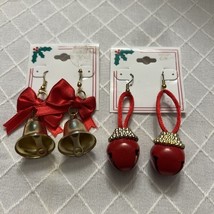 Bell Holiday Christmas Earrings Red And Gold Lot Of 2 - $4.90