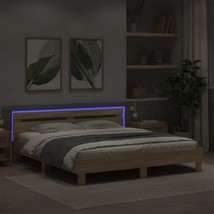 Rustic Sonoma Oak Wooden Super King Size Bed Frame Base LED Lights Headb... - £170.39 GBP