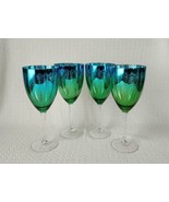 Artland PEACOCK Vibrant Blue & Green Feather Design 9 1/4" Water Goblets (4) - $49.49