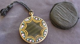 Beautiful Antique Enameled Brass Compact – With Protective Pouch – GORGEOUS - $69.29