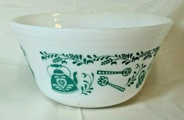 Federal Milk Glass 8&quot; Teal &amp; White Mixing Bowl Scandinavian Pattern Coff... - £31.85 GBP