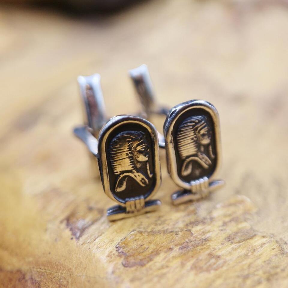 Vintage Solid Sterling Silver Cufflinks Egyptian Ancient King Tutankhamun..Cuffs