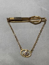 Masonic Tie Bar 10K Gold Chain Signet &amp; Rolled Gold Clip Vintage Masons Jewelry - £39.65 GBP