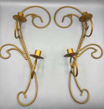 Vtg 2 Gold Metal Wall Double Candle Holders Sconce Hollywood Regency - $33.00