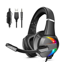 RGB Gaming Headset with Noise Canceling Microphone Surround Sound LED Headphones - £19.39 GBP