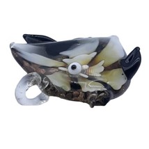 Art Glass Fish Pendant Only Black White Cream Floral Gold Glitter Applied Eye - £7.60 GBP