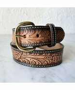 Vintage Western Tooled Leather Belt Cowboy Style with Brass Buckle-Men&#39;s... - €24,35 EUR