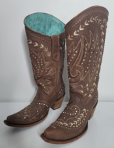 Corral Boots Size 8 Womens Vintage Brown Embroidery Crystals Western C2927 - £120.28 GBP