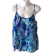 Lilly Pulitzer Tank Top Blue Abstract Camisole V Neck Small 100% Silk EUC - $37.18