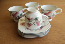 Set of 4 Mikasa #F3003 Silk Flowers White Pink Green  Tea Coffee Cups &amp; ... - $33.30 CAD